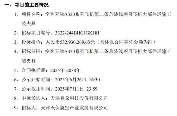 策略吧 赛象科技：预中标空客天津A320系列飞机第二条总装线项目飞机大部件运输工装夹具项目